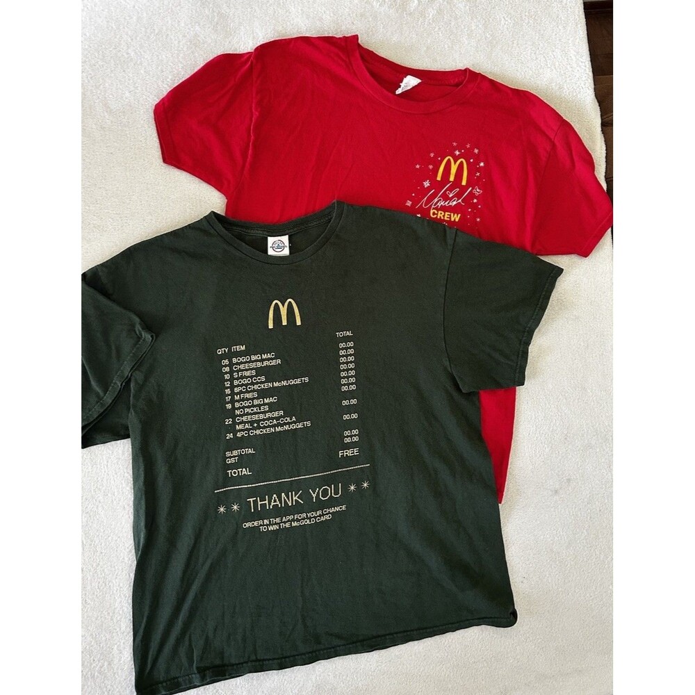 2 McDonald’s Staff T Shirts Mariah Carey Size L/ McGoldcard Receipt Size XL